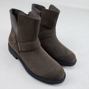 Clarks Opal Rose Ankle Boot Womens 9.5 Olive Green Suede Leather Side Zip Bootie
